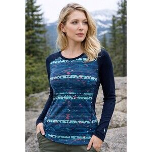 Smartwool Merino 250 Base Layer Top Women S Blue Geo Print Thermal